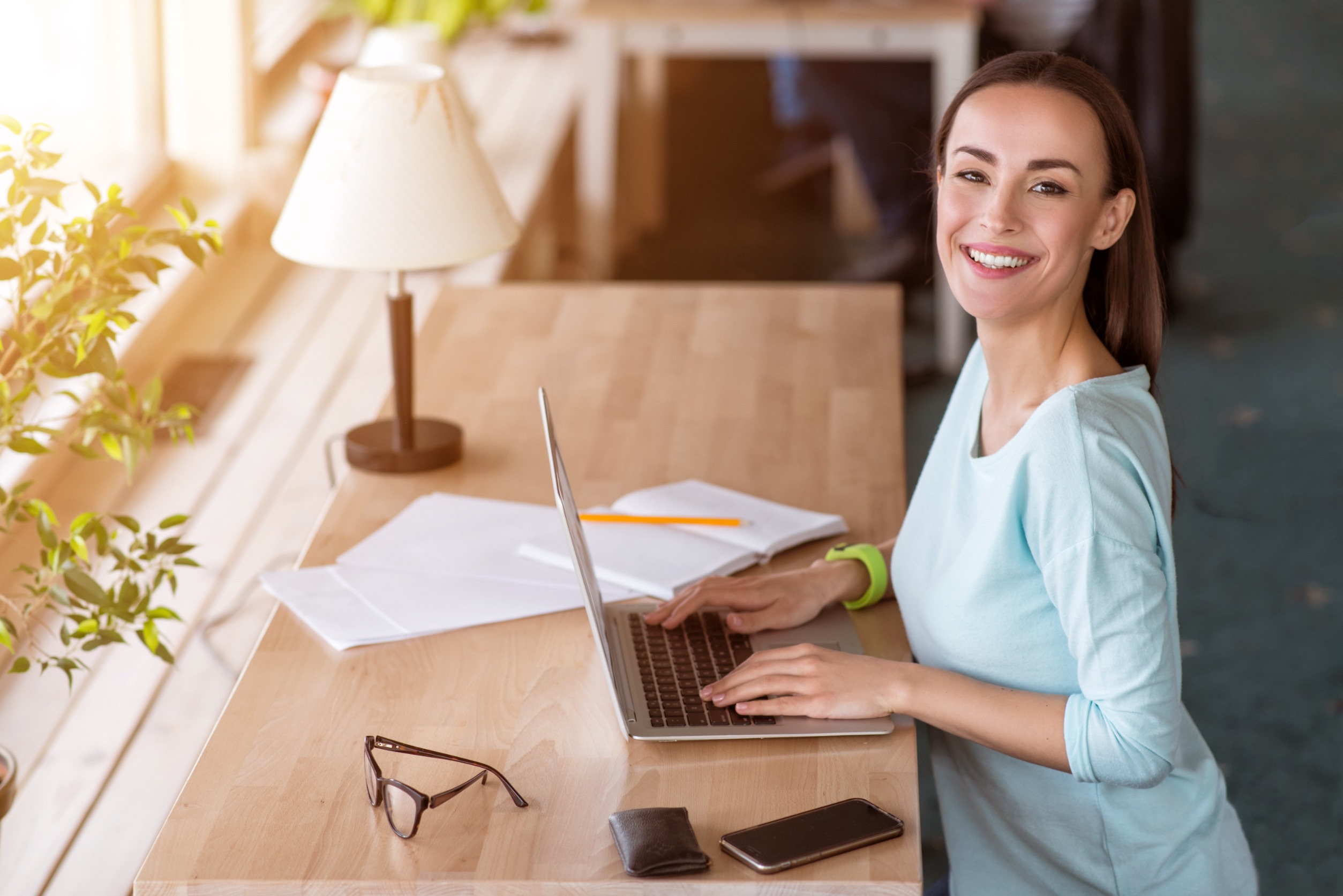 happy lady at laptop