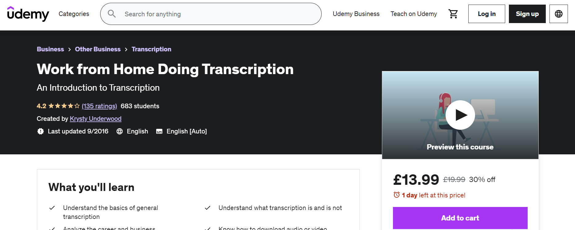 Udemy transcription course