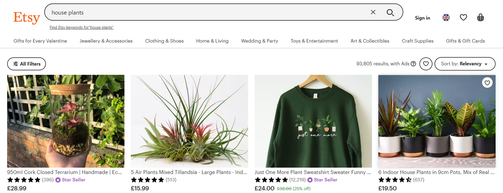 buy house plants on Etsy