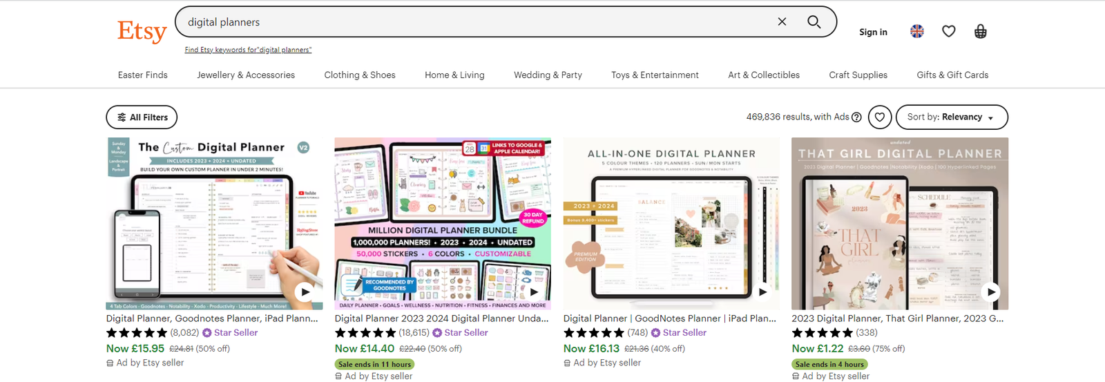 digital planners on Etsy