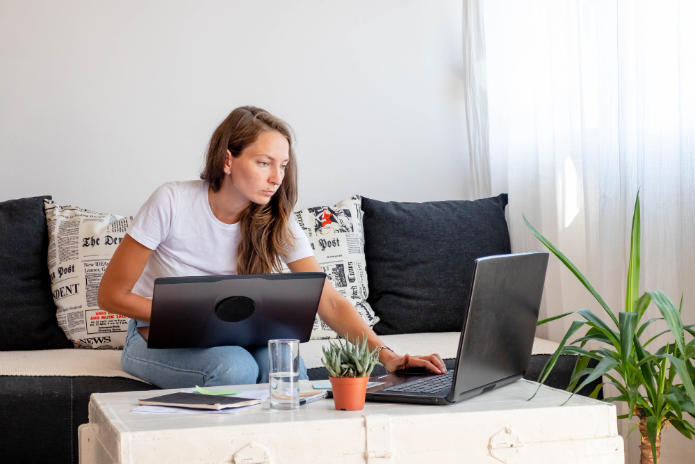 lady work at home