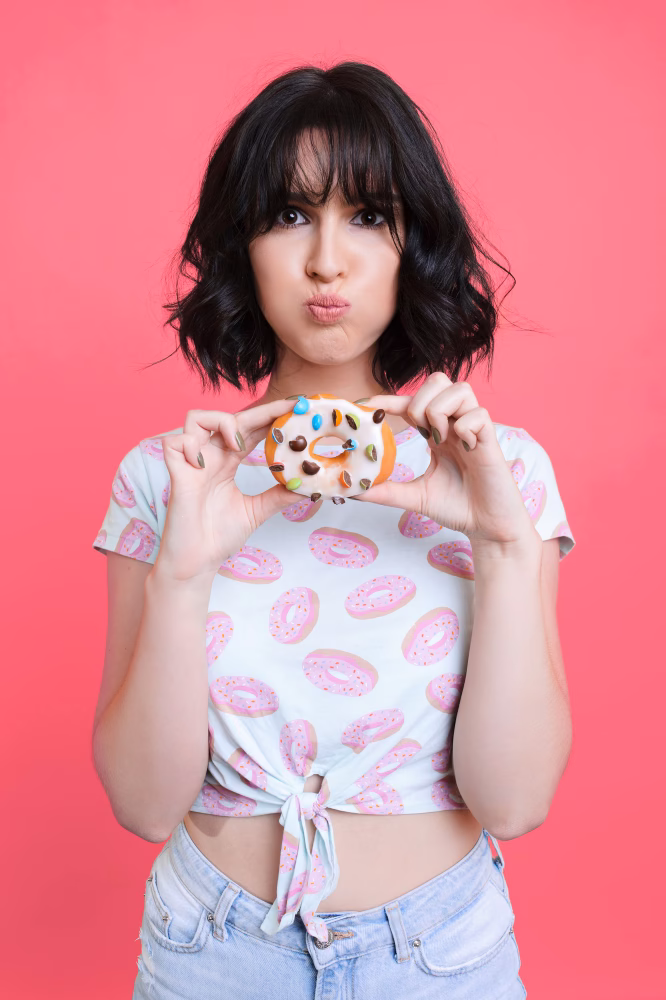 lady with cake